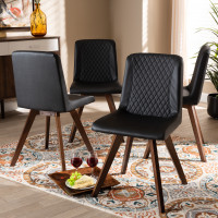 Baxton Studio LW1902G-Black/Walnut-DC Pernille Modern Transitional Black Faux Leather Upholstered Walnut Finished 4-Piece Wood Dining Chair Set Set